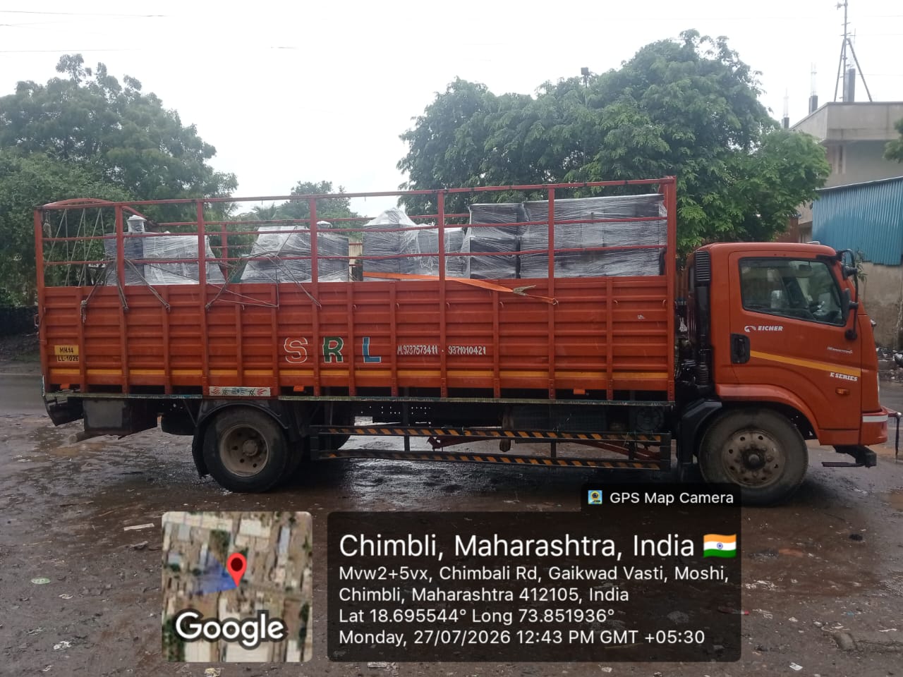 Loaded open truck with industrial goods at Chimbali near Moshi Pune